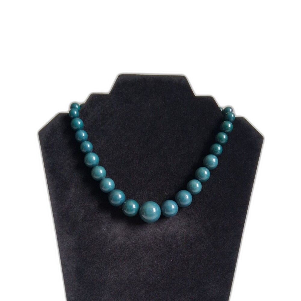 Blue Green Dark Teal Graduated Acrylic Beaded Single Strand Adjustable Necklace